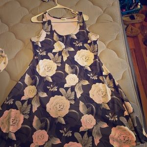 Black and white rose silky dress